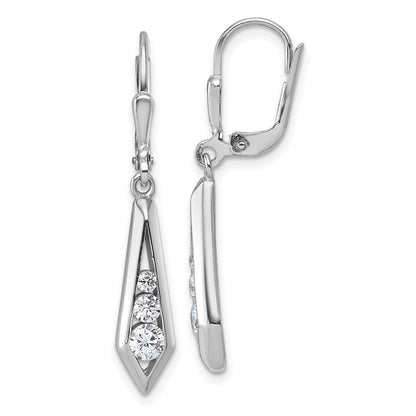 Sterling silver CZ kite-shaped leverback earrings front view