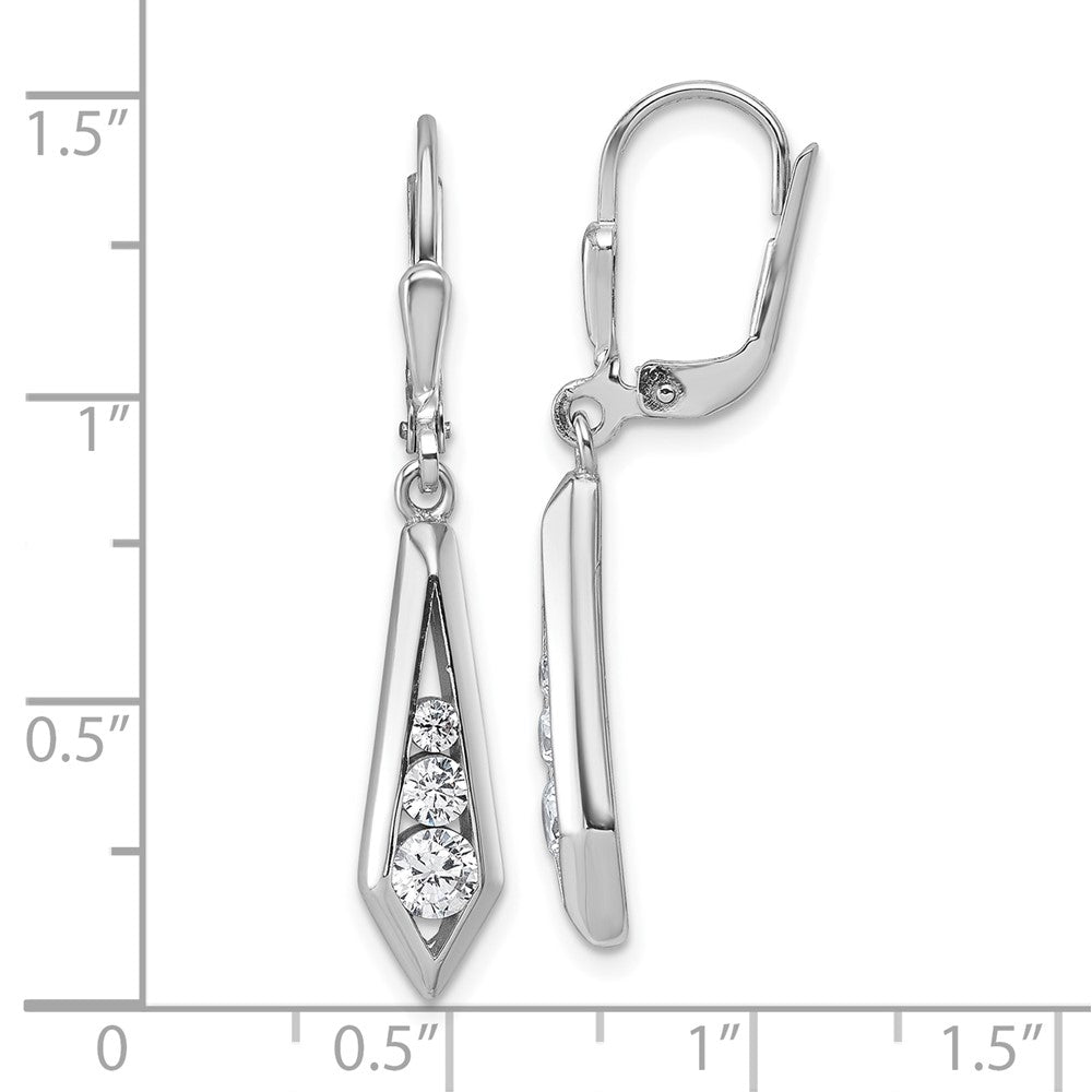 Sterling silver CZ kite-shaped leverback earrings measurement guide