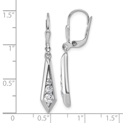 Sterling silver CZ kite-shaped leverback earrings measurement guide