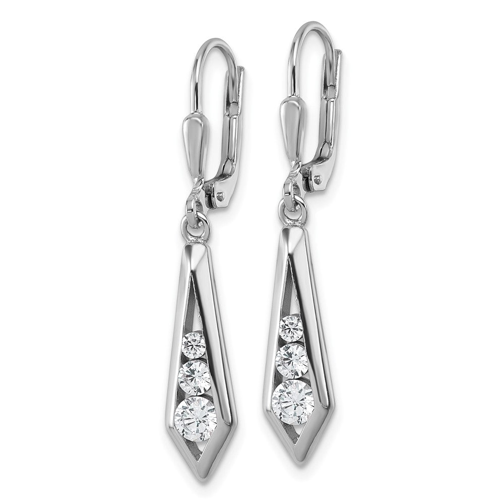 Sterling silver CZ kite-shaped leverback earrings alternate view