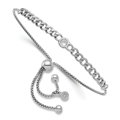 Italian CZ curb-link bolo bracelet in rhodium-plated sterling silver