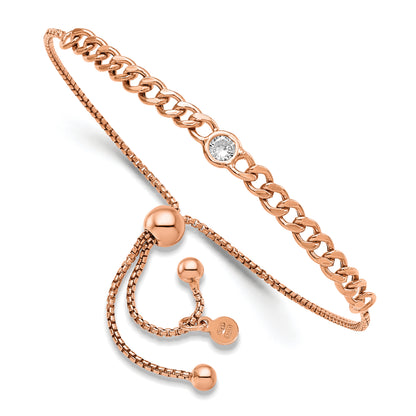 Italian CZ curb-link bolo bracelet in rose-tone plated sterling silver