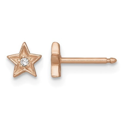 Rose-tone CZ star stud earring in sterling silver