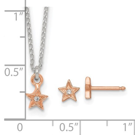 measurement guide for rose-tone CZ star necklace and earrings