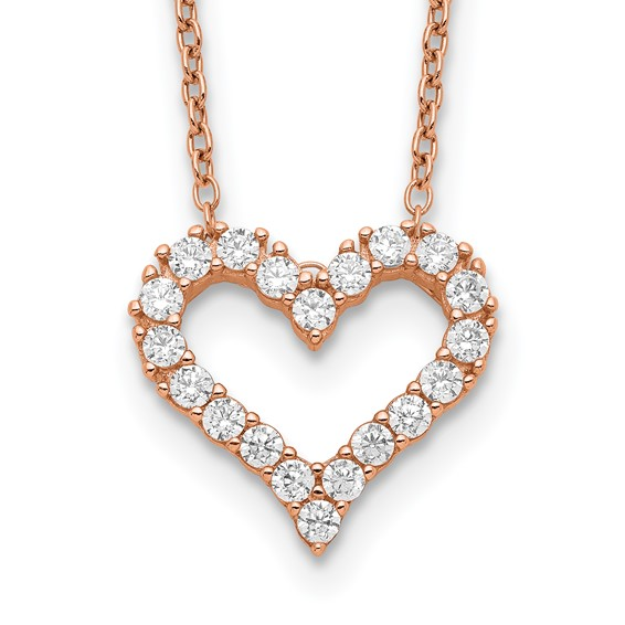 Rose-tone flash gold plated sterling silver cubic zirconia open heart necklace detail