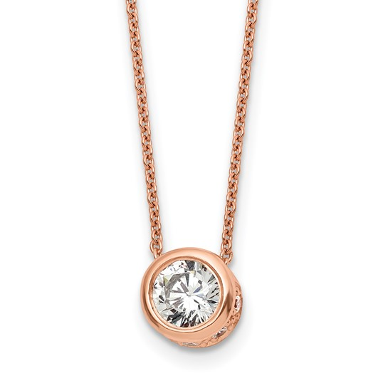 Rose-tone flash-plated sterling silver bezel-set cubic zirconia necklace, front detail