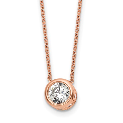 Rose-tone flash-plated sterling silver bezel-set cubic zirconia necklace, front detail