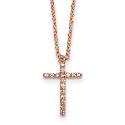 Rose-tone gold-plated sterling silver cubic zirconia cross necklace, pendant detail