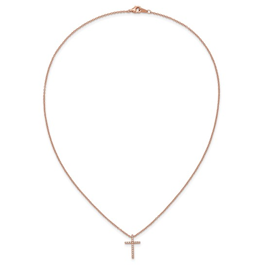 Rose-tone gold-plated sterling silver cubic zirconia cross necklace, full 18-inch chain