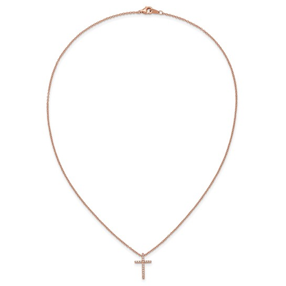 Rose-tone gold-plated sterling silver cubic zirconia cross necklace, full 18-inch chain