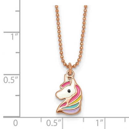 measurement guide for rose-tone rainbow enamel unicorn necklace