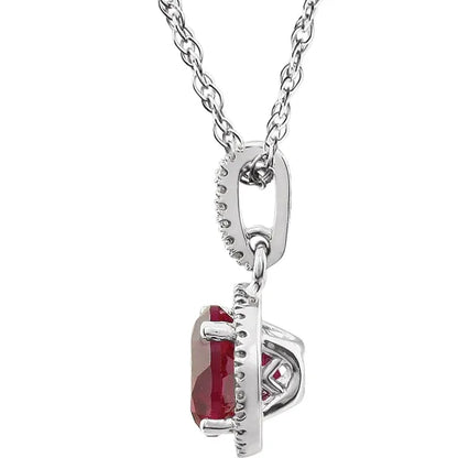 Lab-Grown Ruby Halo Necklace – July Birthstone Pendant
