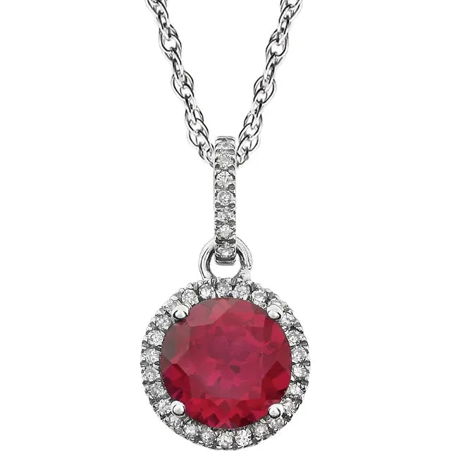 Lab-Grown Ruby Halo Necklace – July Birthstone Pendant