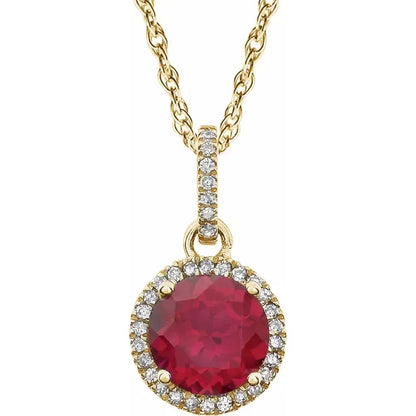 Lab-Grown Ruby Halo Necklace – July Birthstone Pendant