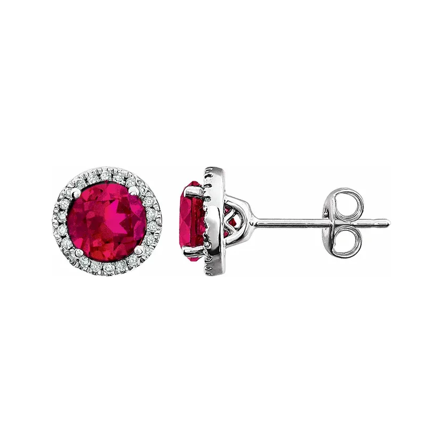 Lab-Grown Ruby Halo Stud Earrings – July Birthstone
