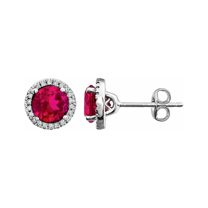Lab-Grown Ruby Halo Stud Earrings – July Birthstone