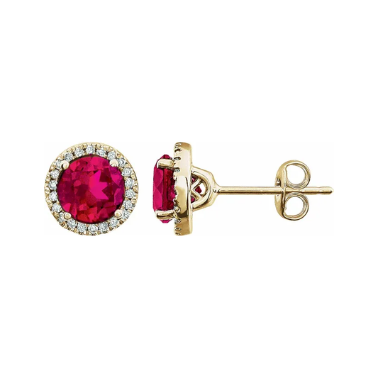 Lab-Grown Ruby Halo Stud Earrings – July Birthstone