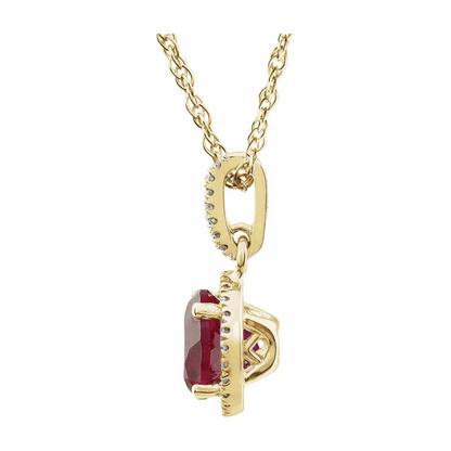 Lab-Grown Ruby Halo Necklace – July Birthstone Pendant