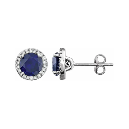 Lab-Grown Sapphire Halo Stud Earrings – September Birthstone