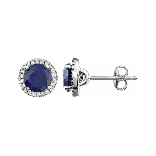 Lab-Grown Sapphire Halo Stud Earrings – September Birthstone
