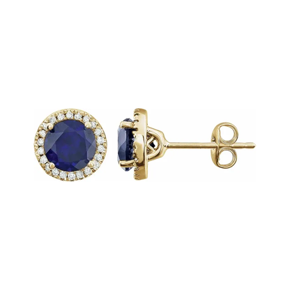 Lab-Grown Sapphire Halo Stud Earrings – September Birthstone