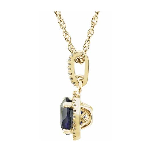 Lab-Grown Sapphire Halo Necklace – September Birthstone Pendant