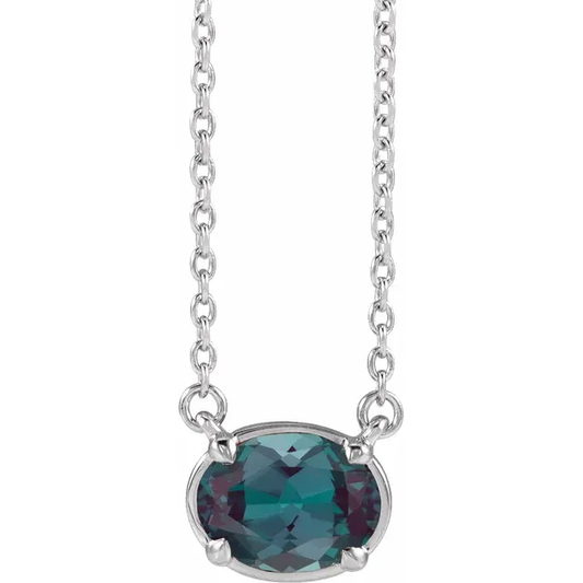 Front view of oval lab-grown alexandrite necklace in sterling silver