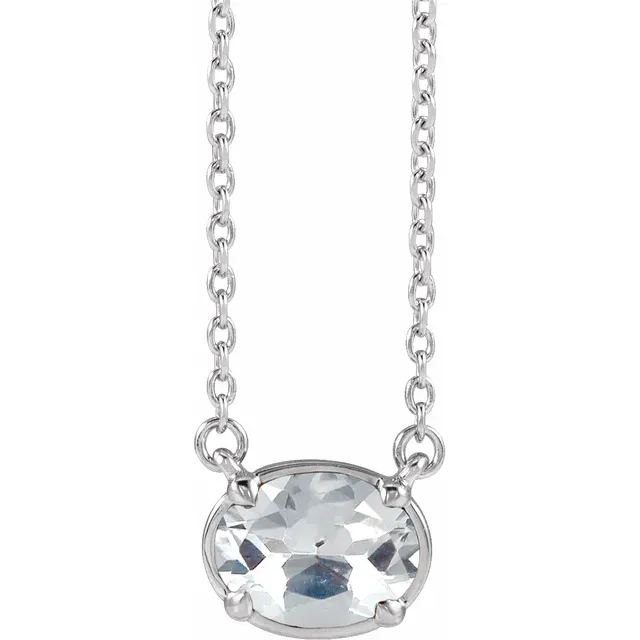 Front view of oval lab-grown diamond necklace in sterling silver