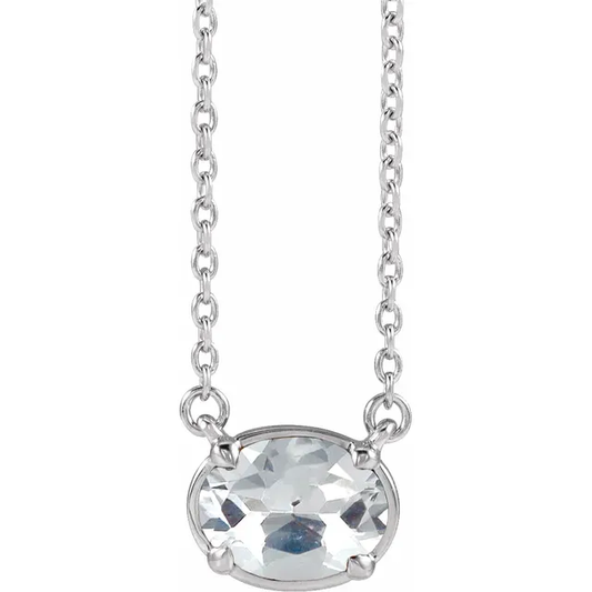 Front view of oval lab-grown diamond necklace in sterling silver