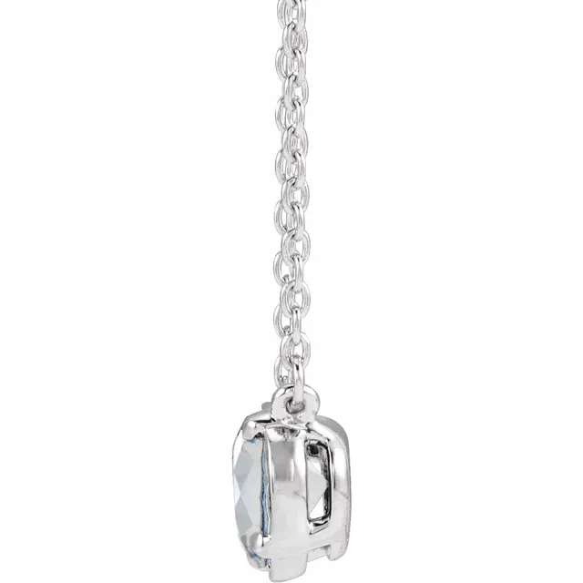 Side view of oval lab-grown diamond necklace in sterling silver