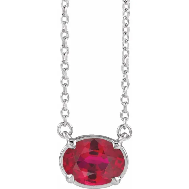 Signature Oval Lab-Grown Ruby Necklace in sterling silver, front view