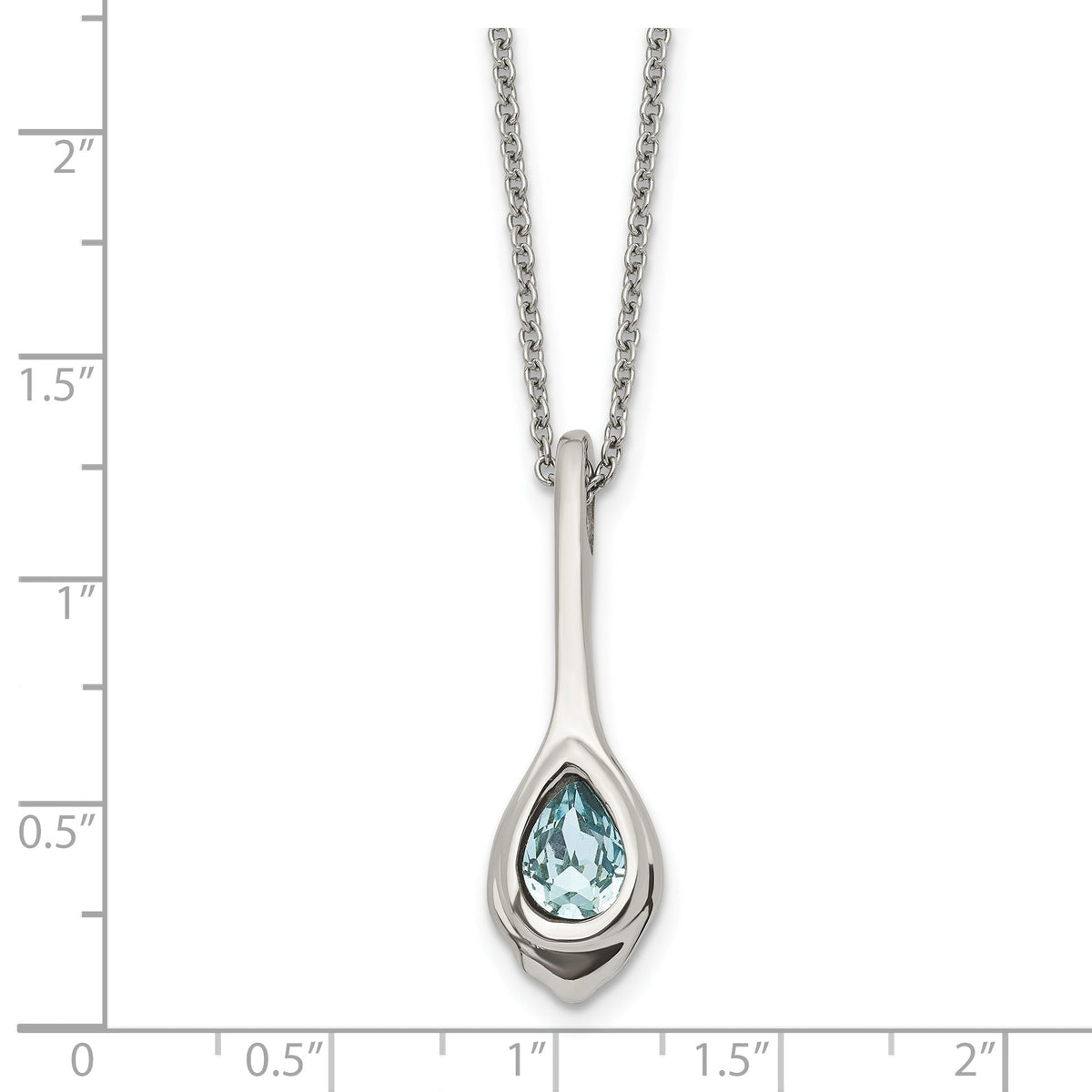 Blue glass teardrop pendant necklace measurement guide