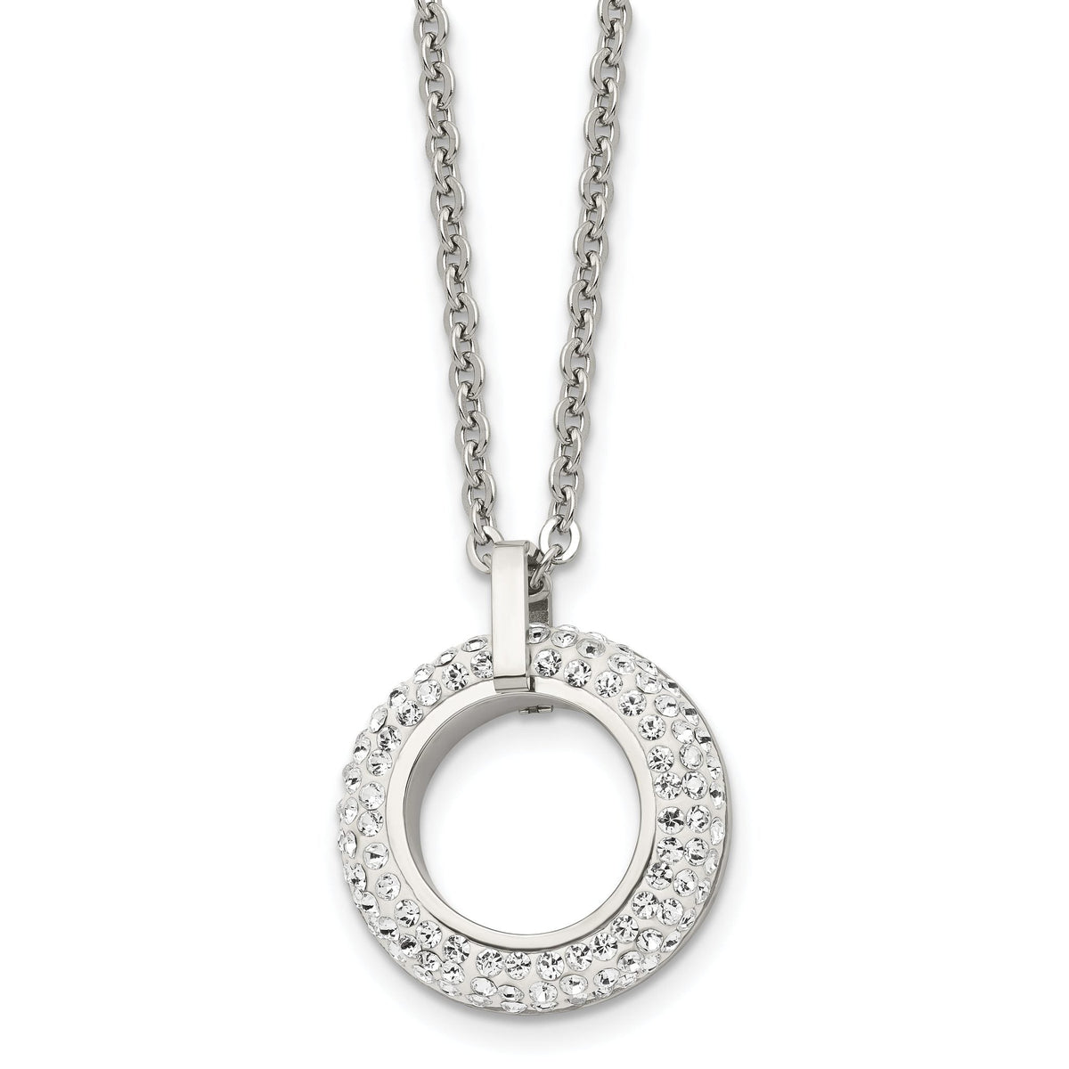 White enamel and crystal open circle necklace