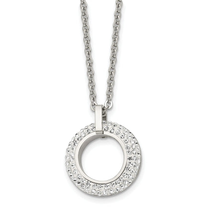 White enamel and crystal open circle necklace