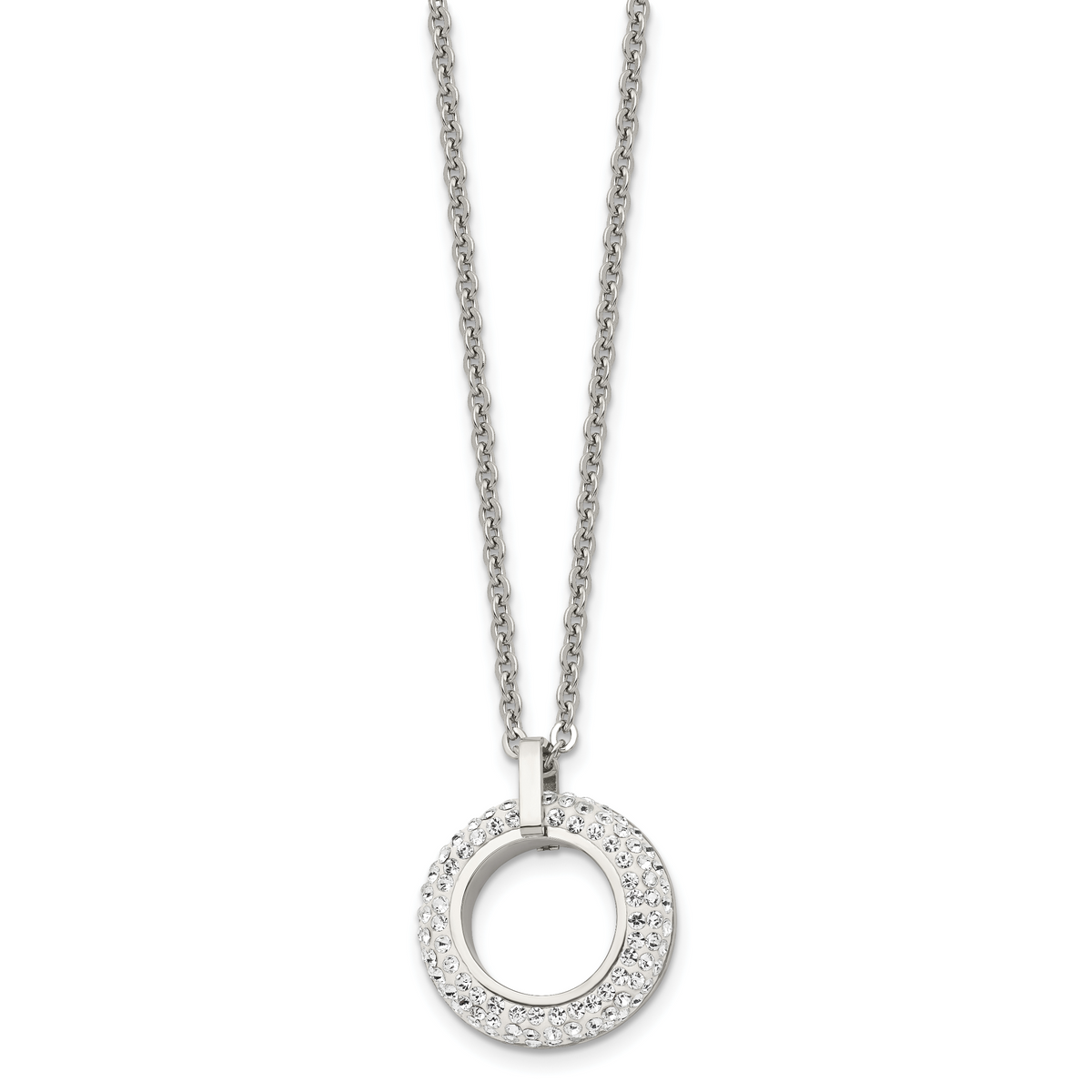 White enamel open circle pendant detail
