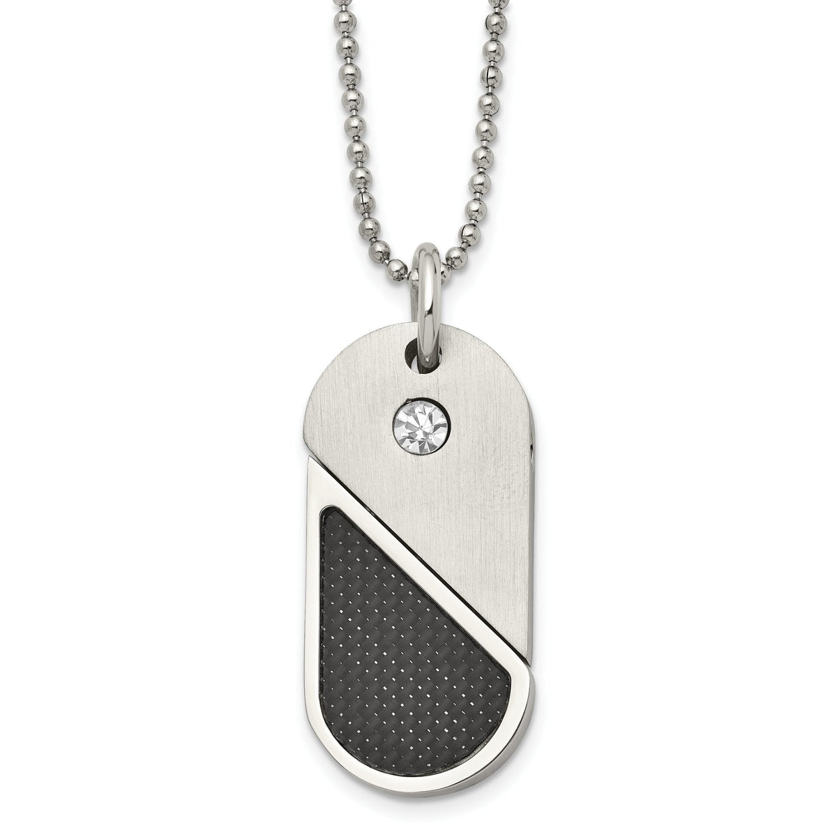 Movable stainless steel dog tag and heart pendant necklace, front view