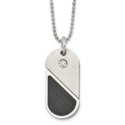 Movable stainless steel dog tag and heart pendant necklace, front view