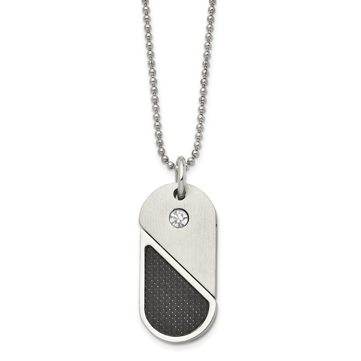 Stainless steel dog tag and heart pendant necklace, full chain view