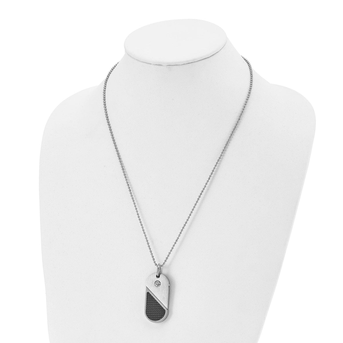 Stainless steel dog tag and heart pendant with carbon fiber detail