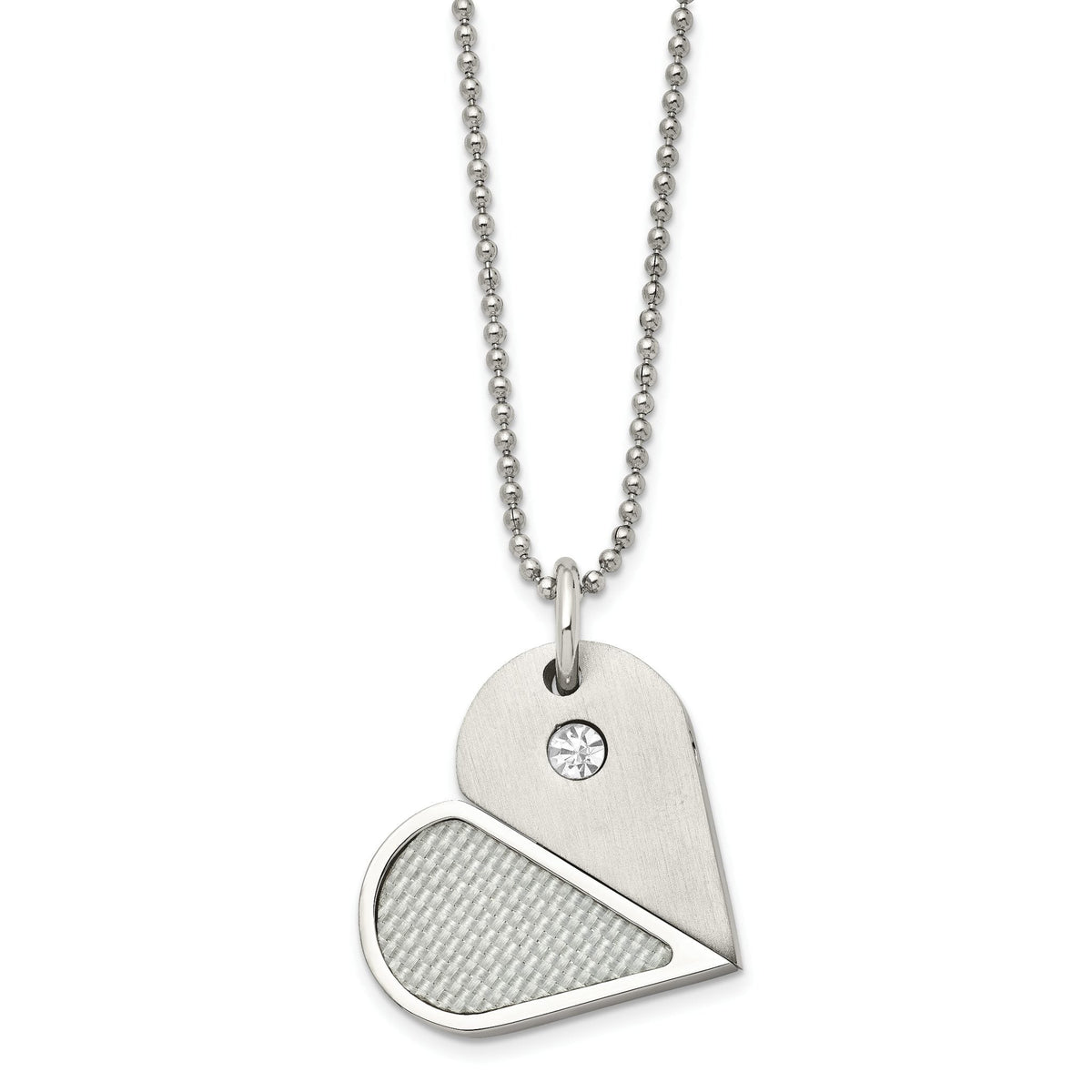 Movable stainless steel dog tag and heart pendant necklace, detail view