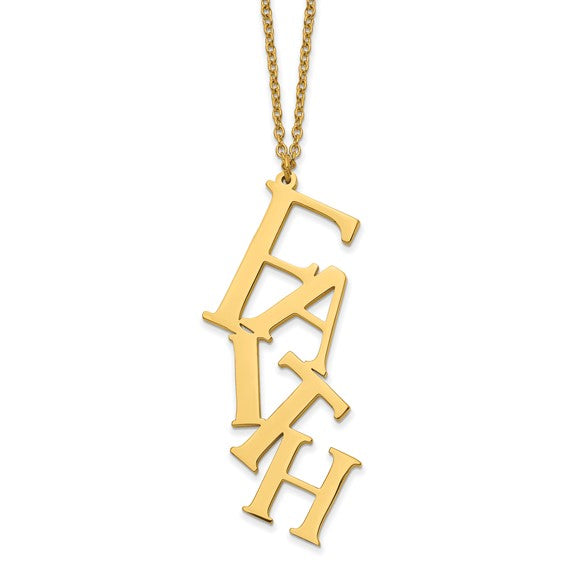 Gold-tone stainless steel Faith pendant necklace close-up