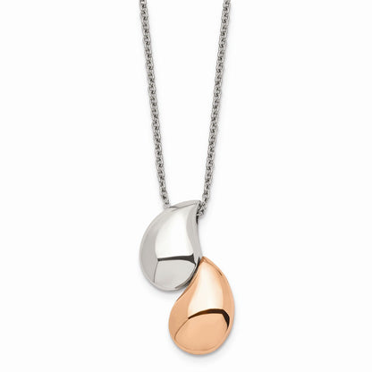 Two-tone silver and rose-tone teardrop pendant necklace