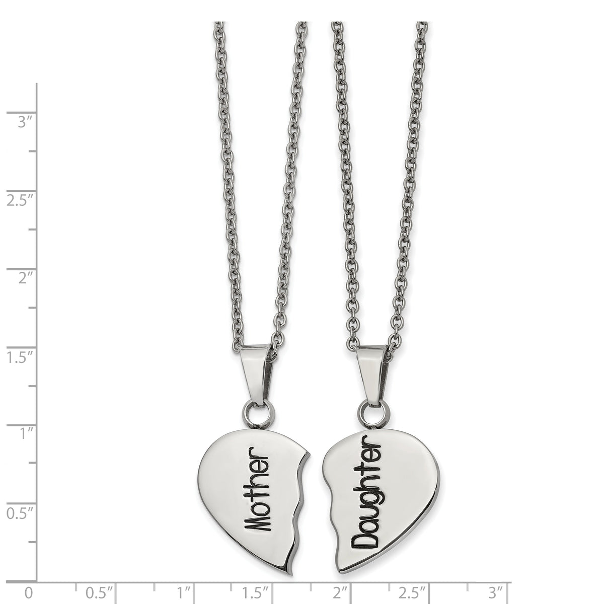 Mother and daughter heart necklace set measurement guide