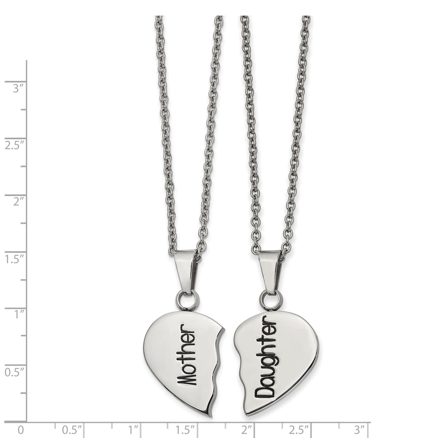 Mother and daughter heart necklace set measurement guide