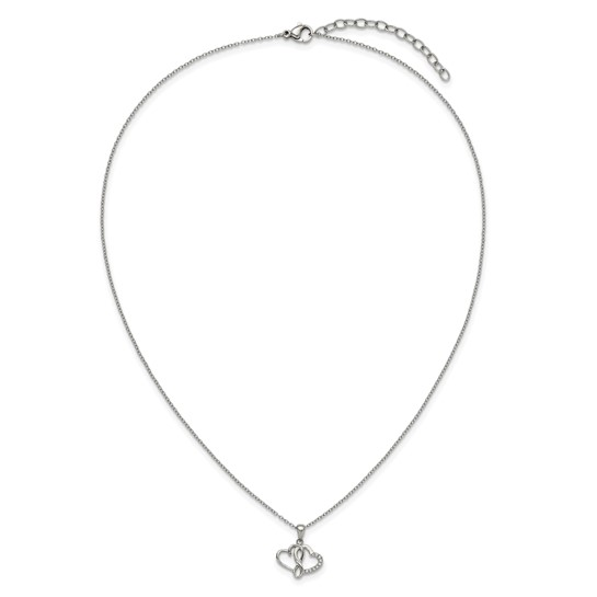 Stainless steel infinity double-heart necklace with extender and lobster clasp