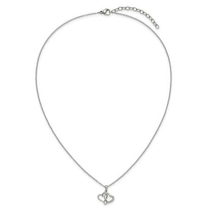 Stainless steel infinity double-heart necklace with extender and lobster clasp