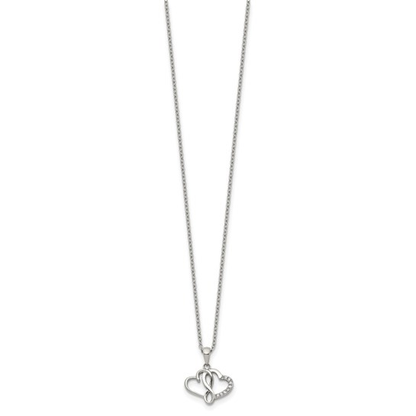 Full view of stainless steel infinity double-heart necklace