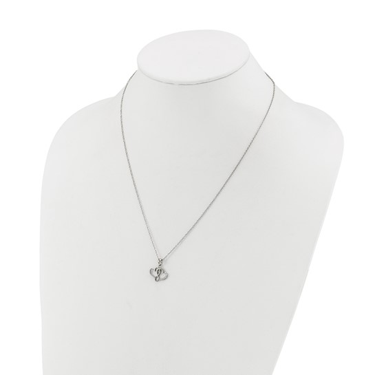 Stainless steel infinity double-heart necklace shown on display bust