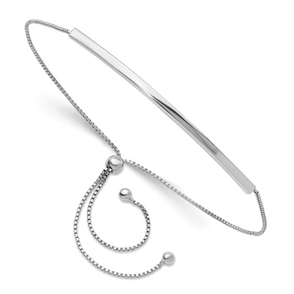Sterling silver adjustable bar bolo bracelet shown at an angle