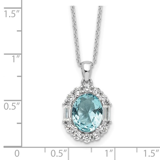 measurement guide for sterling silver aqua-blue and white cubic zirconia oval halo necklace